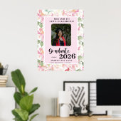 Pink Floral Photo Graduation Party Welcome  Poster (Heimbüro)