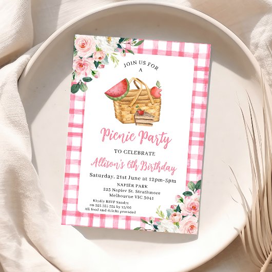 Pink Floral Picnic Basket Picnic Geburtstag Einladung