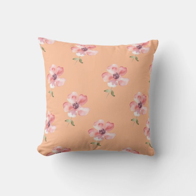 Pink Floral Pillow – Orange Pastel Pattern Kissen (Vorderseite)