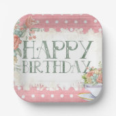 Pink Floral Polka Dot Birthday Square Party Teller (Vorderseite)