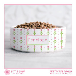 Pink Floral Polka Dot Personalisiert Pet Napf