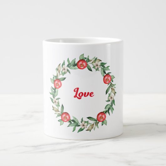 Pink Floral Pomegranate Jumbo Liebe Tasse (Vorderseite)