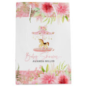 Pink Floral Pony Carousel Bay Shower Typografie Mittlere Geschenktüte (Vorderseite)