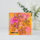 Pink Floral Pop "Thank you!" Dankeskarte (Stehend Vorderseite)