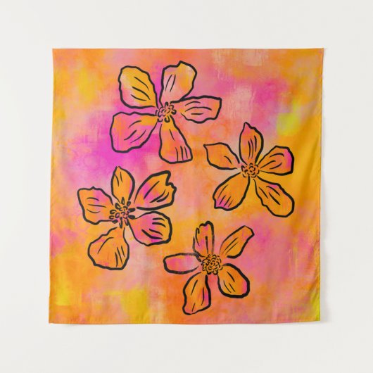 Pink Floral Pop Wandteppich (Vorderseite)