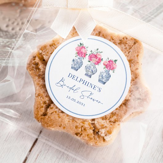 Pink Floral Porzellan Chinoiserie Brautparty Runder Aufkleber