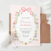 Pink Floral Pretty Bow Birthday Invitation Einladung