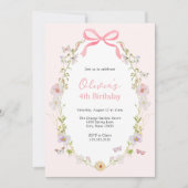 Pink Floral Pretty Bow Birthday Invitation Einladung (Vorderseite)