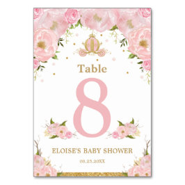 Pink Floral Princess Carriage Girl Babydusche Tischnummer