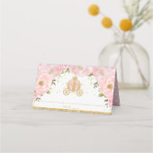 Pink Floral Princess Pumpkin Carriage Guest Name Platzkarte (Vorderseite)