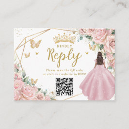 Pink Floral Princess Quinceanera RSVP QR Code Begleitkarte