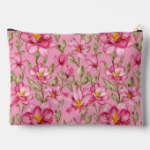 Pink Floral Print Cosmetic Bag Zubehörtasche (Rückseite)