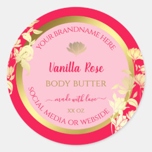 Pink Floral Produktverpackungen Etiketten Gold Rah Runder Aufkleber