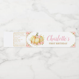 Pink Floral Pumpkin 1. Geburtstag Party Girl Gefal Wasserflaschenetikett