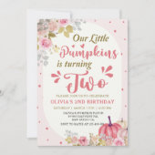 Pink Floral Pumpkin 2. Geburtstag Party Einladung (Vorderseite)