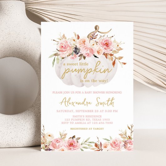 Pink Floral Pumpkin Baby Dusche Einladung