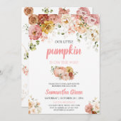 Pink Floral Pumpkin Baby Dusche Einladung (Vorne/Hinten)