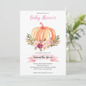 Pink Floral Pumpkin Baby Dusche Einladung (Stehend Vorderseite)