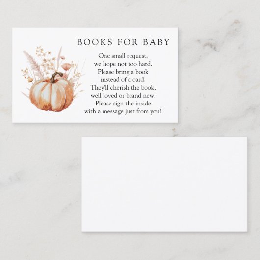 Pink Floral Pumpkin Books for Baby Enclosure Card Visitenkarte (Vorne/Hinten)
