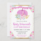 Pink Floral Pumpkin Fall 21. Geburtstag Einladung (Vorderseite)