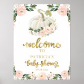 Pink Floral Pumpkin Fall Baby Dusche Begrüßungszei Poster (Vorne)