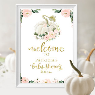 Pink Floral Pumpkin Fall Baby Dusche Begrüßungszei Poster