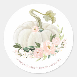 Pink Floral Pumpkin Fall Baby Dusche Classic Round Runder Aufkleber