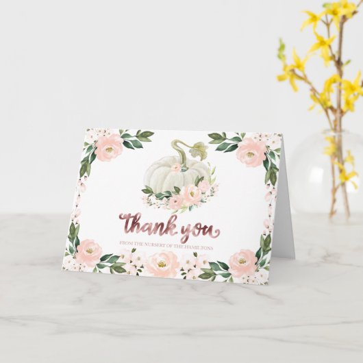 Pink Floral Pumpkin Fall Baby Dusche Danke Auto Karte (Gelbe Blume)