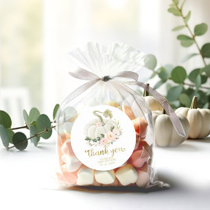 Pink Floral Pumpkin Fall Baby Dusche Danke Runder Aufkleber