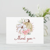 Pink Floral Pumpkin Fall Brautparty Danke Einladung (Stehend Vorderseite)