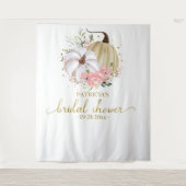 Pink Floral Pumpkin Fall Brautparty Hintergrund Wandteppich (Vorderseite)