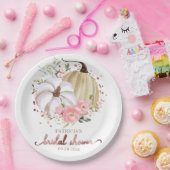 Pink Floral Pumpkin Fall Brautparty Papierplatte Pappteller (Party)