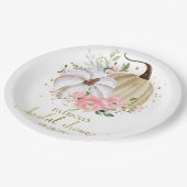 Pink Floral Pumpkin Fall Brautparty Pappteller (Schrägansicht)