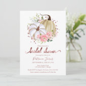 Pink Floral Pumpkin Fall Bridal Dusche Einladung (Stehend Vorderseite)