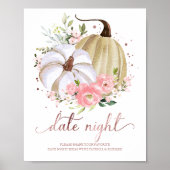 Pink Floral Pumpkin Fall Datum Night Jar Zeichen Poster (Vorne)