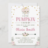 Pink Floral Pumpkin Fall Kinderdusche Einladung (Vorderseite)