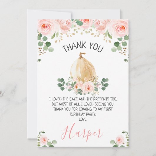 Pink Floral Pumpkin Geburtstag Danke Karte (Vorderseite)