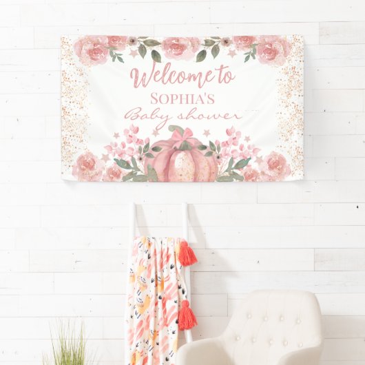 Pink Floral Pumpkin Girl Babydusche Banner (Insitu)