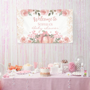 Pink Floral Pumpkin Girl Babydusche Banner