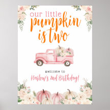Pink Floral Pumpkin Harvest Truck Begrüßungszeiche