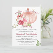 Pink Floral Pumpkin Pink Gold Baby Girl Dusche Einladung (Stehend Vorderseite)