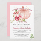 Pink Floral Pumpkin Pink Gold Baby Girl Dusche Einladung (Vorne/Hinten)