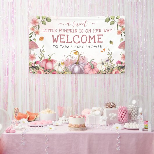 Pink Floral Pumpkins Herbstdusche Begrüßung Banner (Party)