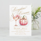 Pink Floral Pumpkins und Prosecco Brautparty Einladung (Stehend Vorderseite)