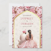 Pink Floral Punjabi Anand Karaj Sikh Wedding Einladung (Vorderseite)