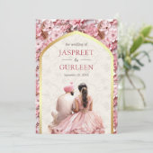 Pink Floral Punjabi Anand Karaj Sikh Wedding Einladung (Stehend Vorderseite)