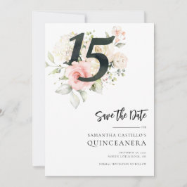 Pink Floral Quinceanera 15. Geburtstag Save The Date