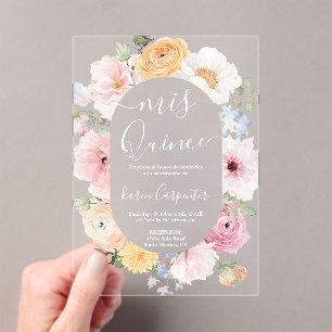 Pink Floral Quinceanera Akryllische Einladung