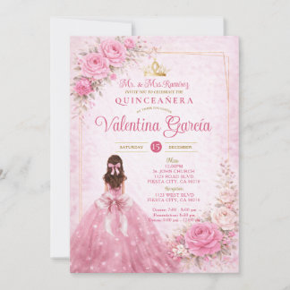 Pink Floral Quinceañera Blush Princess Invitation Einladung