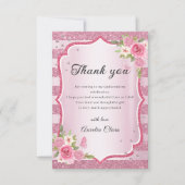 Pink Floral Quinceanera Danke Karte (Vorderseite)